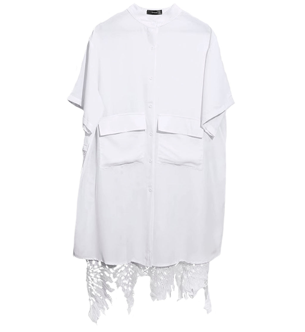 chinese dress ladies Lace Trimmed Poplin Midi Dress main image 1