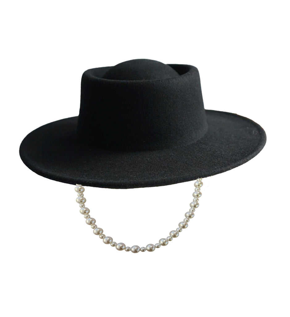 Pearl Strap Wool Fedora Hat