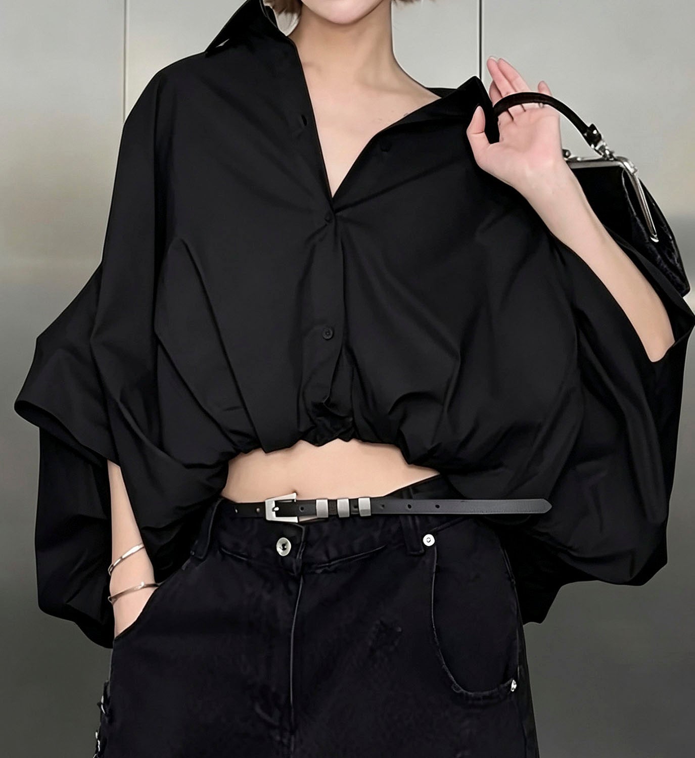 Balloon Cropped Poplin Shirt