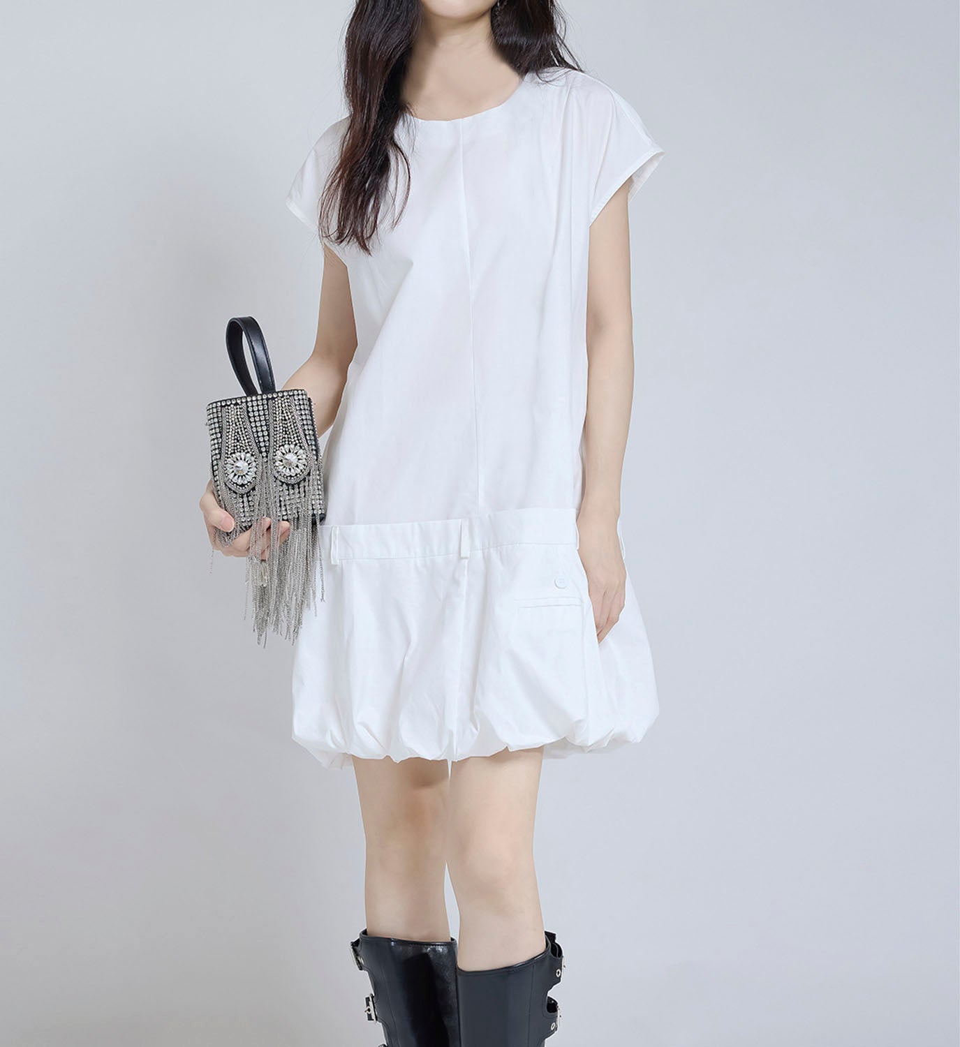 Bubble Hem Shift Mini Dress