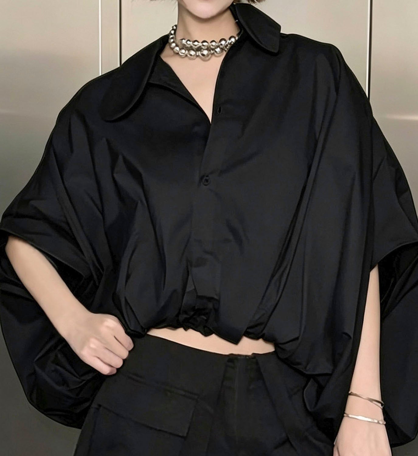 Balloon Cropped Poplin Shirt