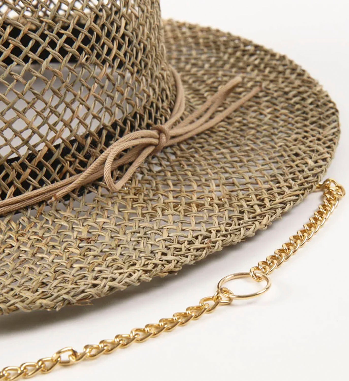 Straw Fedora Hat with Chain