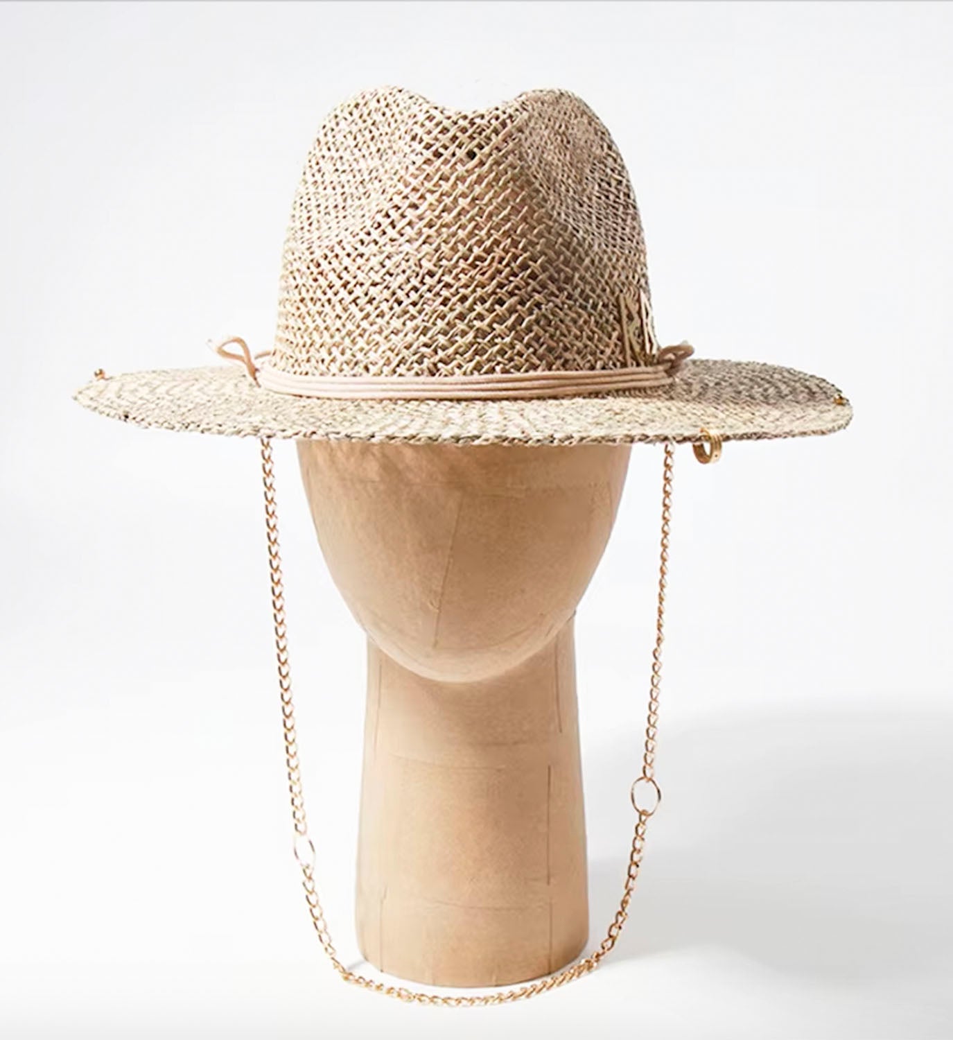 Straw Fedora Hat with Chain