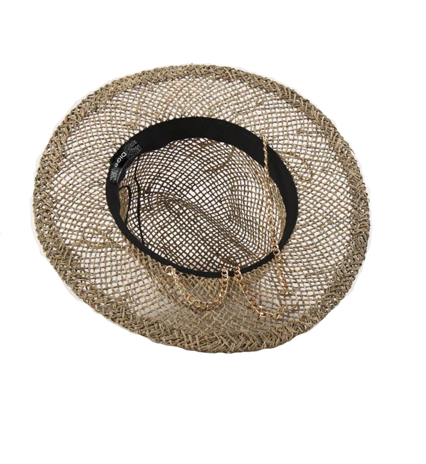 Straw Fedora Hat with Chain