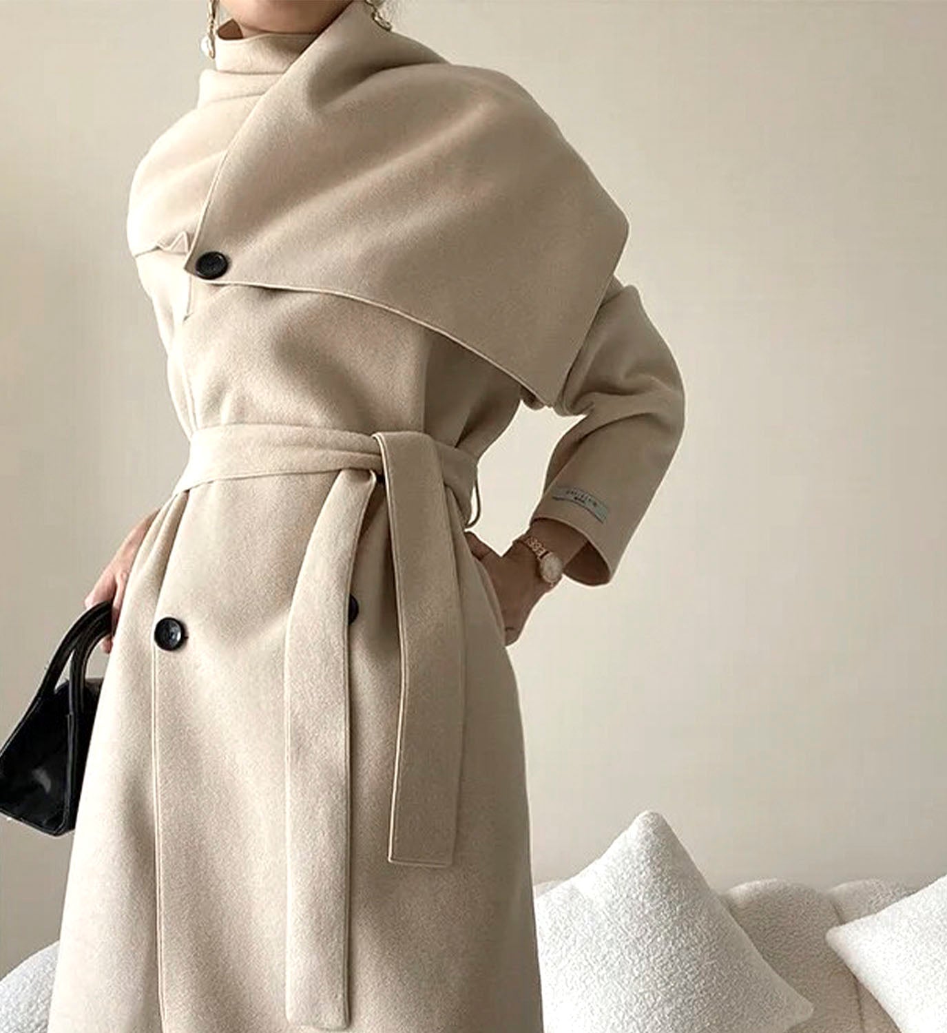 Wrap Neck Belted Coat - DIGS