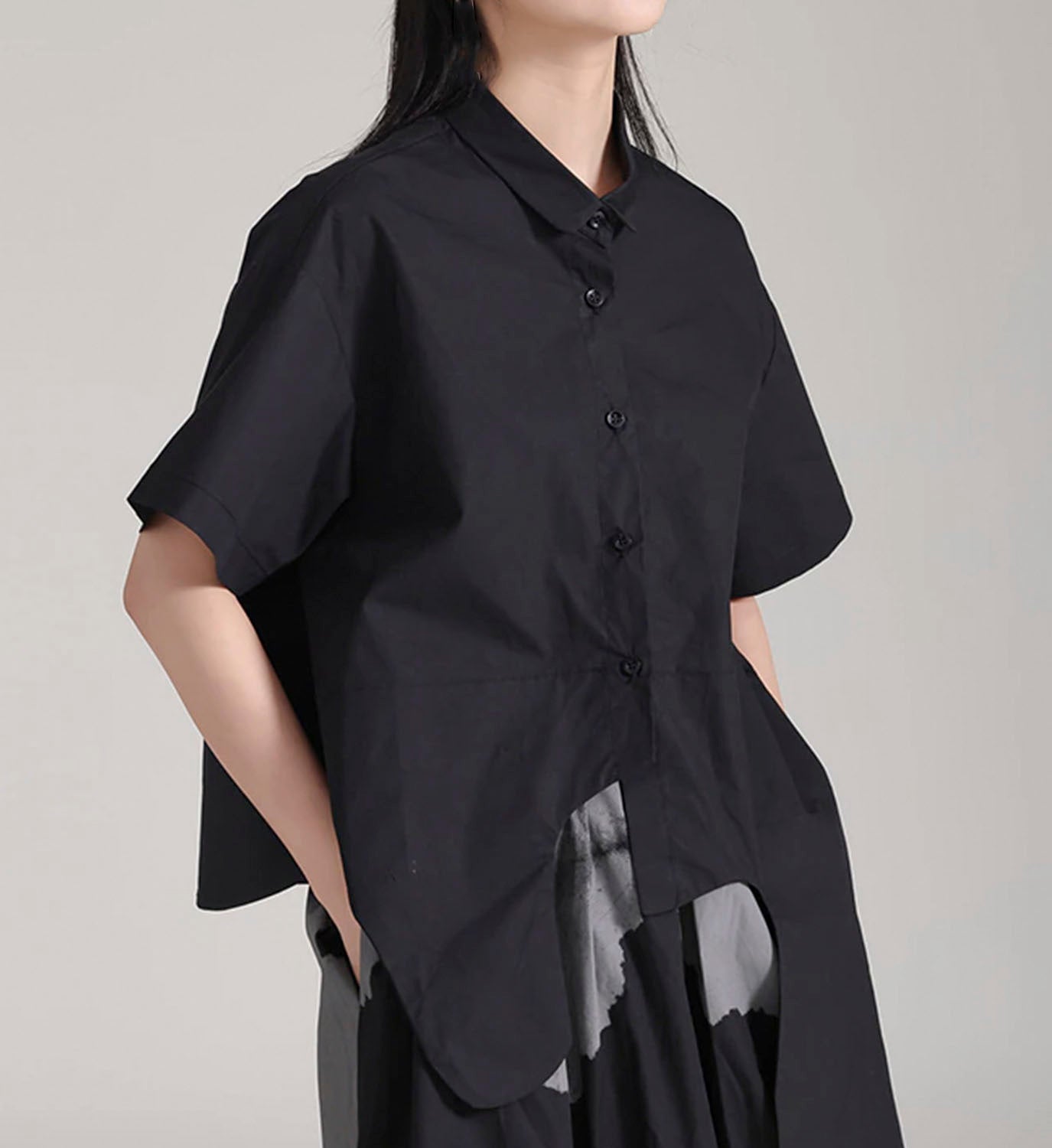 rounded hem dress shirt Curve Hem Dress Shirt: Amoeba Jacquard