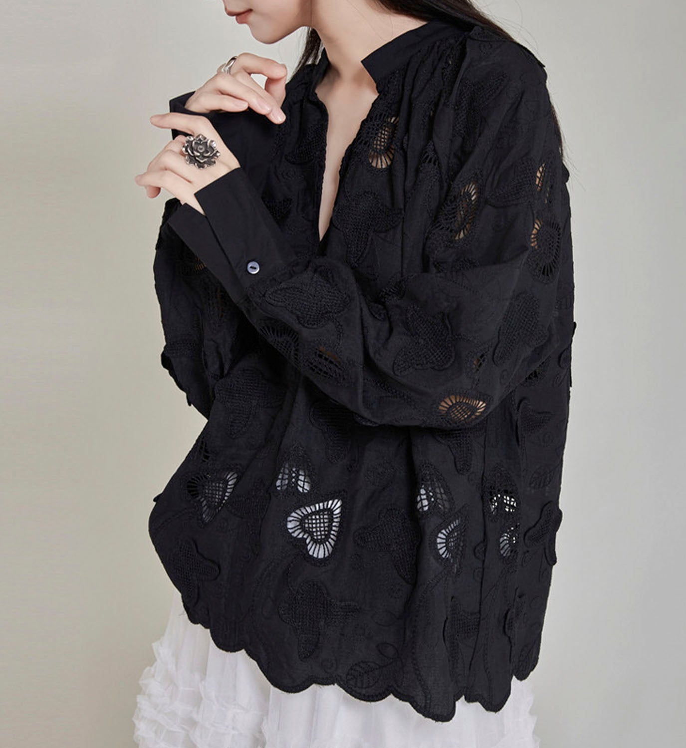 Embroidered Lace Painter Shirt - DIGS