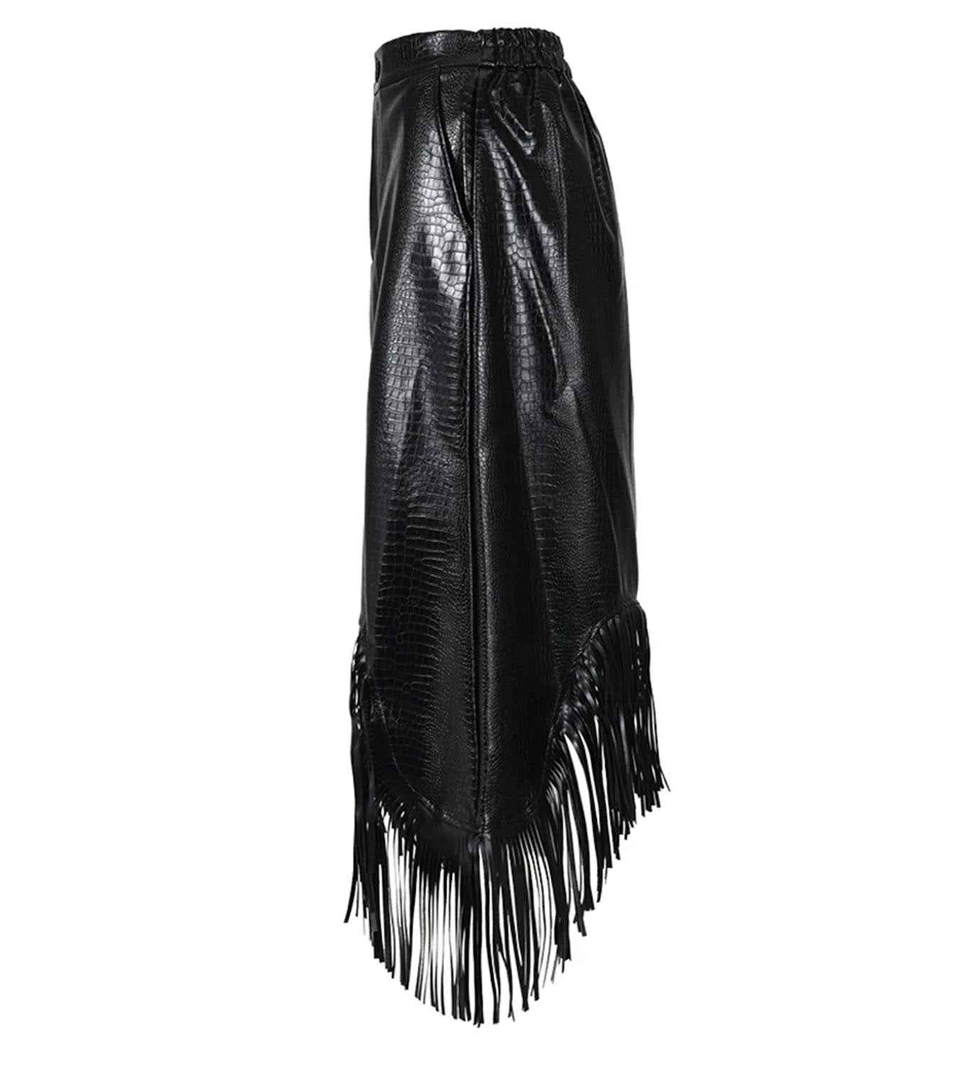 Fringe Leather Midi Skirt