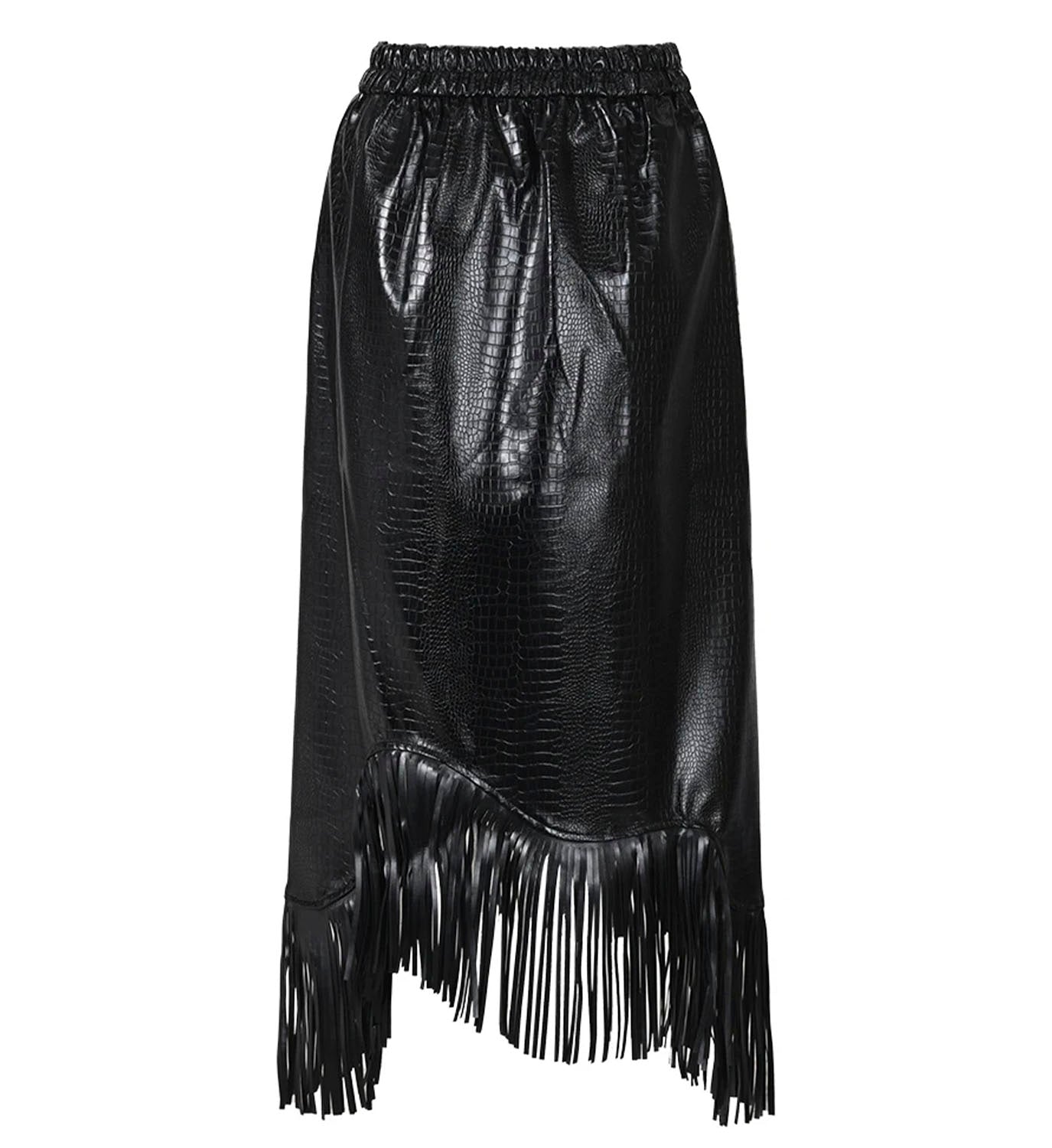 Fringe Leather Midi Skirt