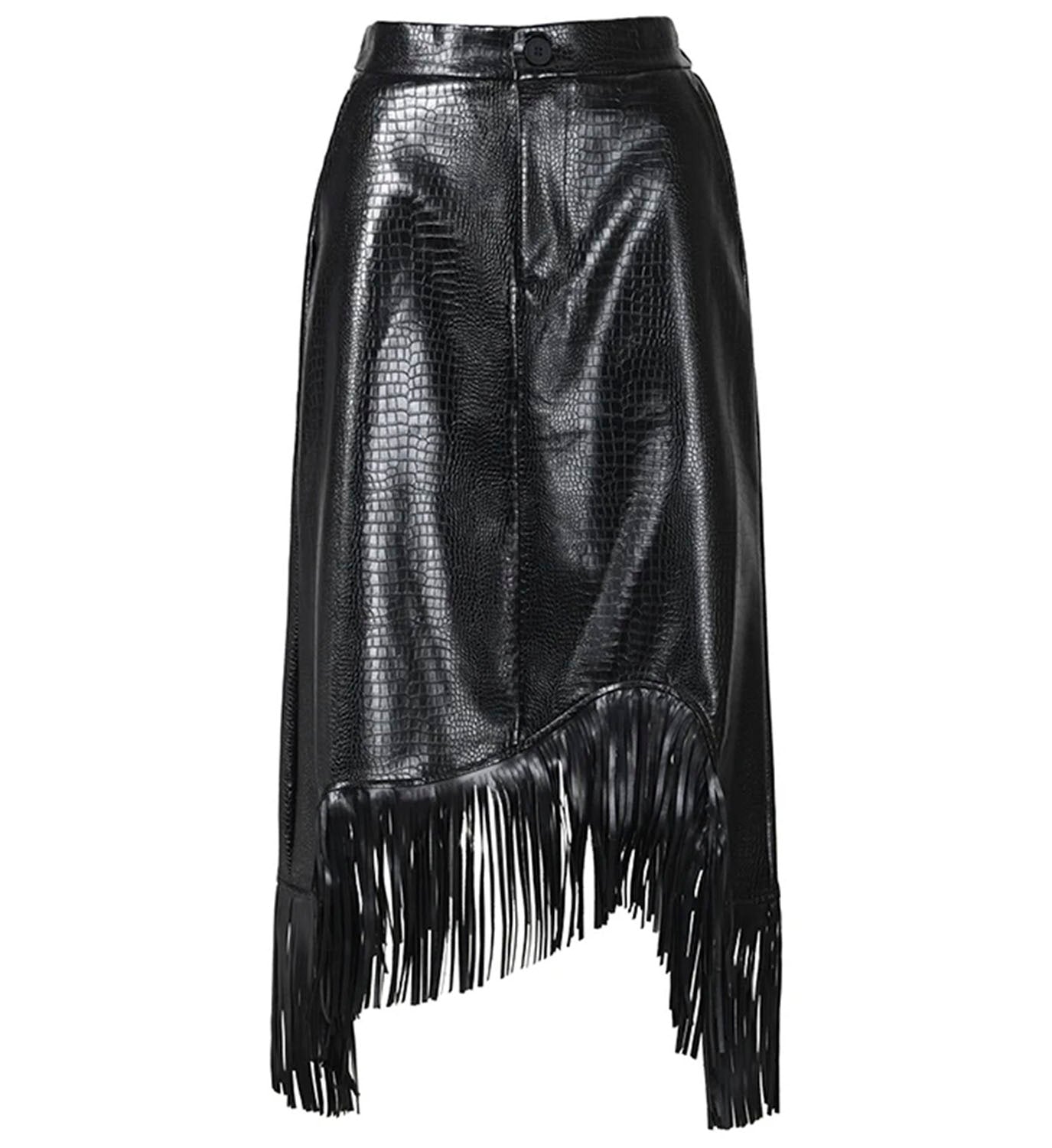 Fringe Leather Midi Skirt