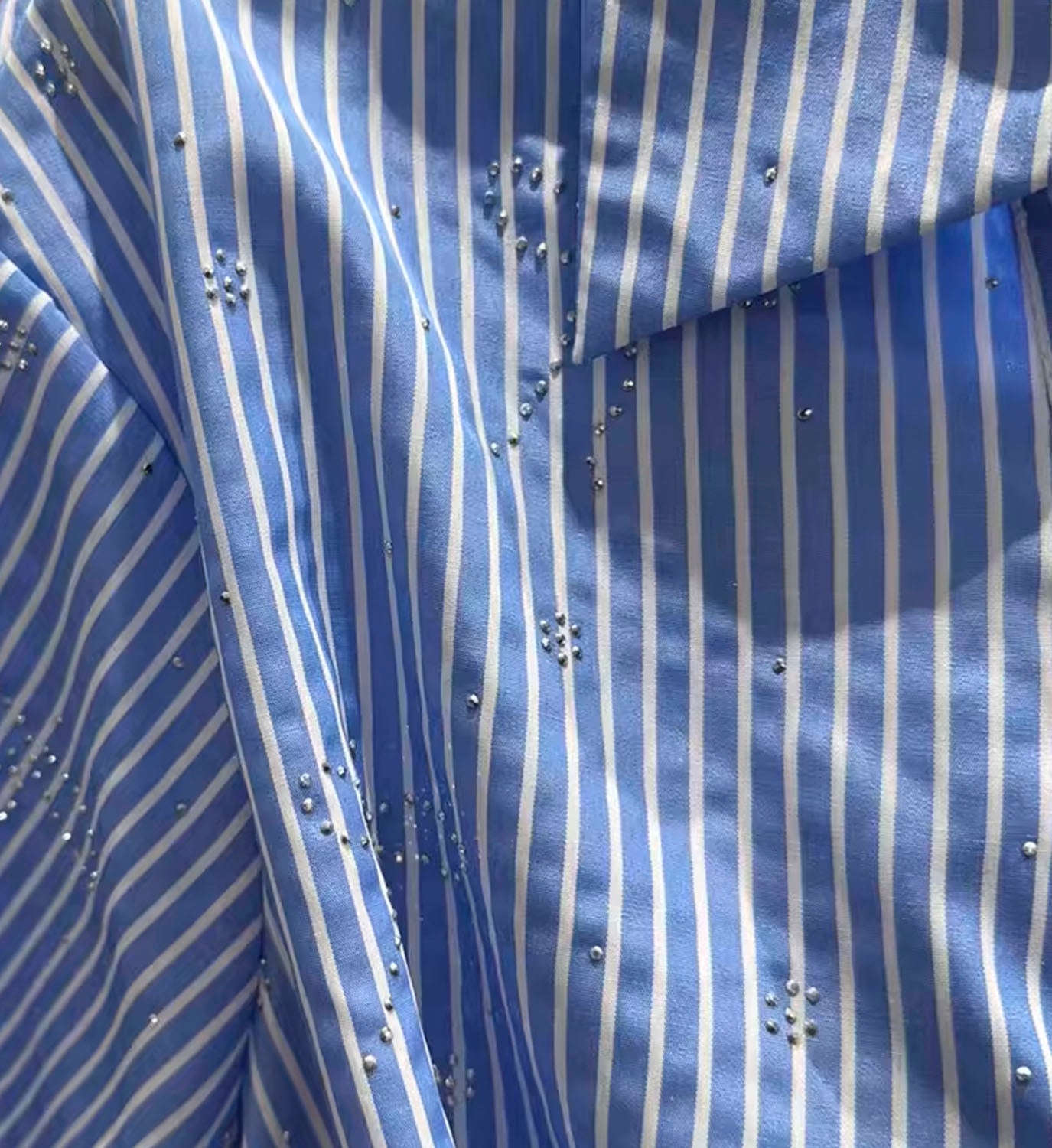 Pinstripe Studded Shirt with Brooch - DIGS