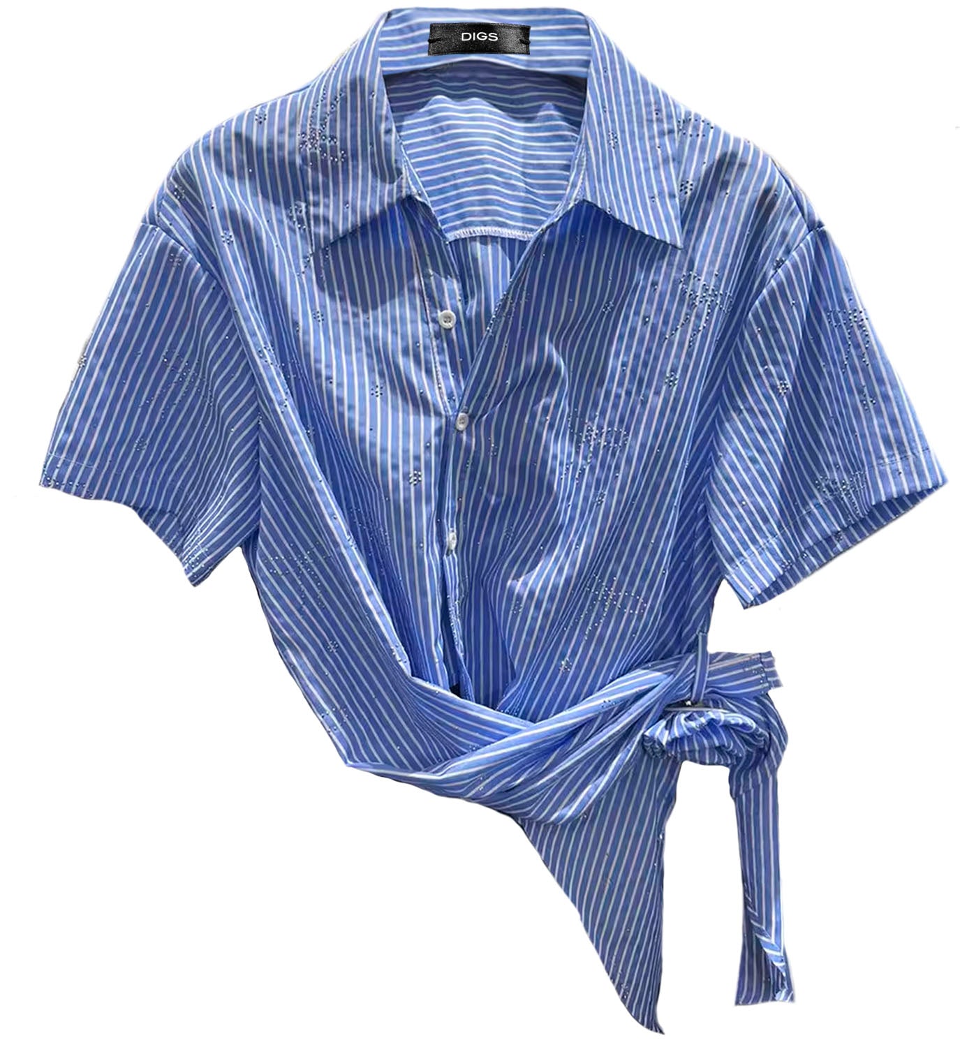 Pinstripe Studded Shirt with Brooch - DIGS