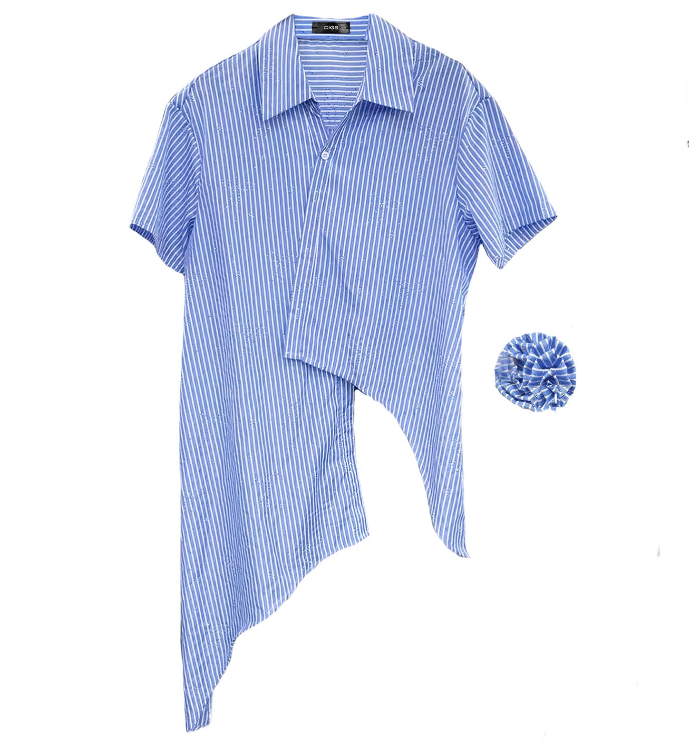 Pinstripe Studded Shirt with Brooch - DIGS