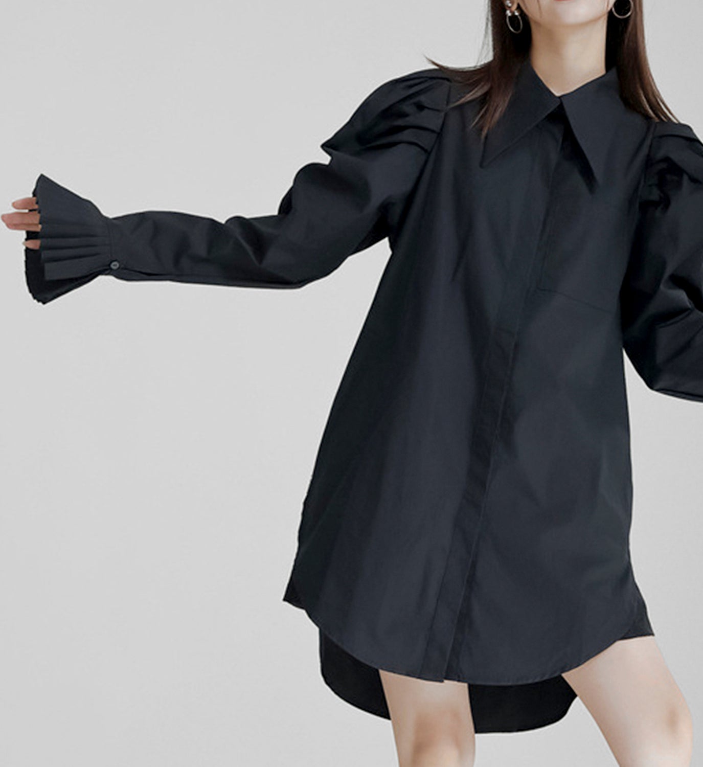 Pleated Poplin Tunic Shirt