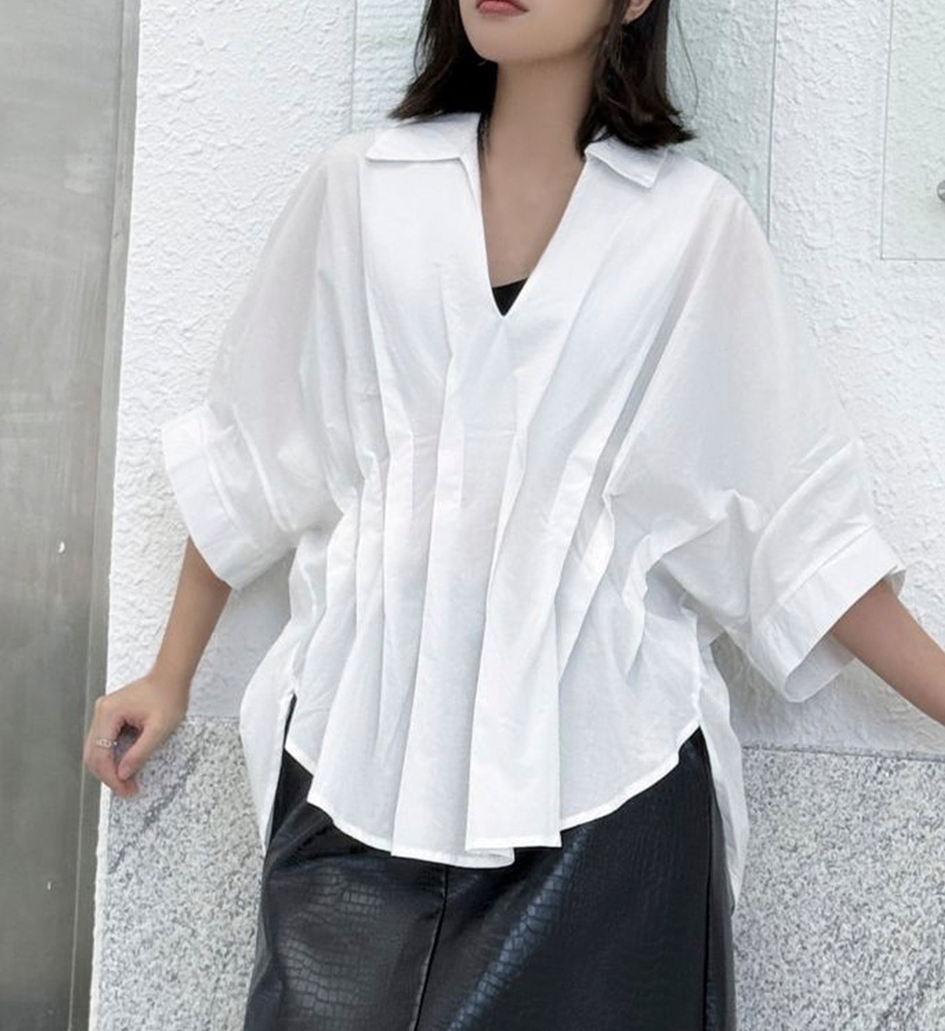 Pleat Front Poplin Top - DIGS