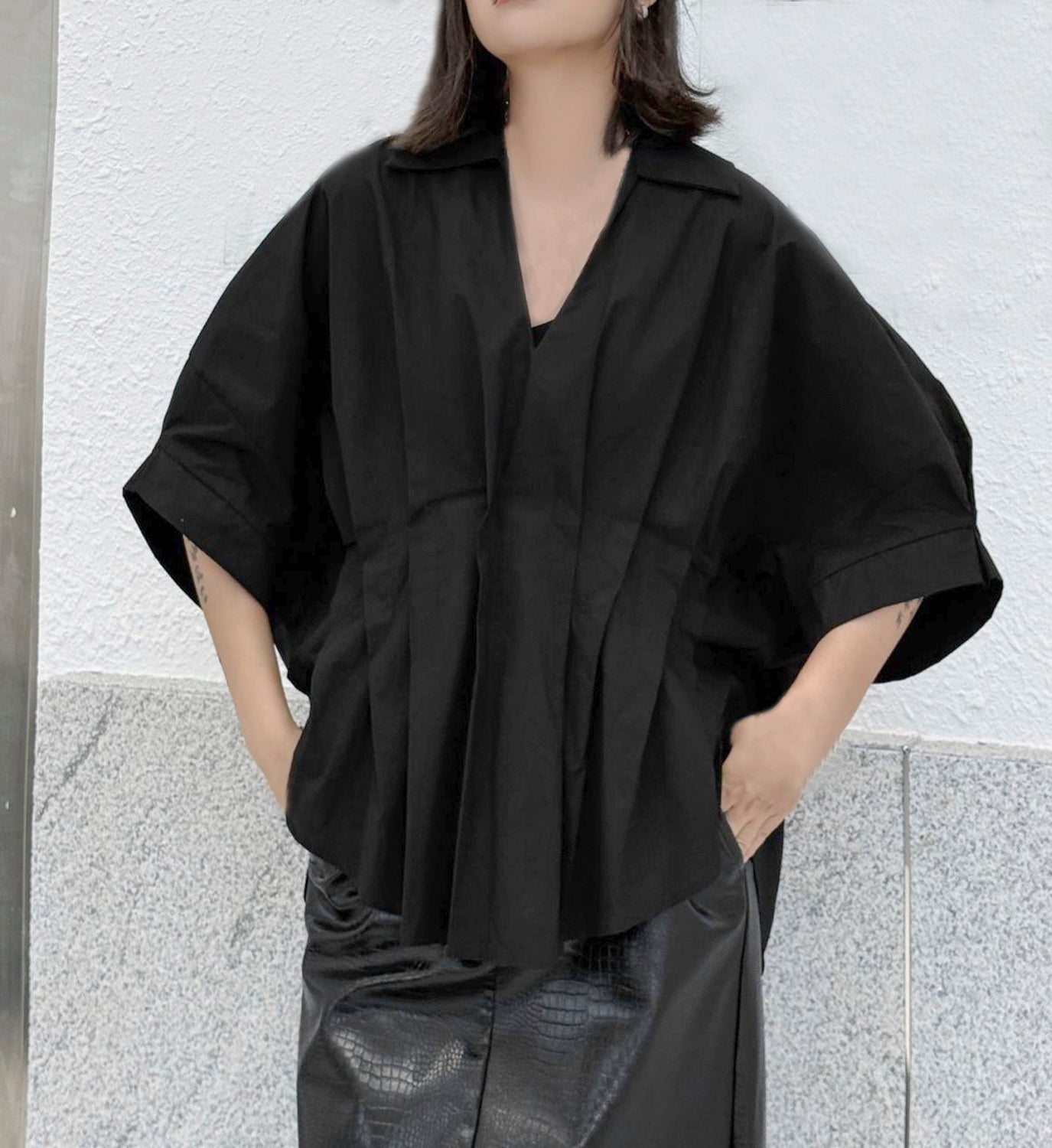 Pleat Front Poplin Top - DIGS