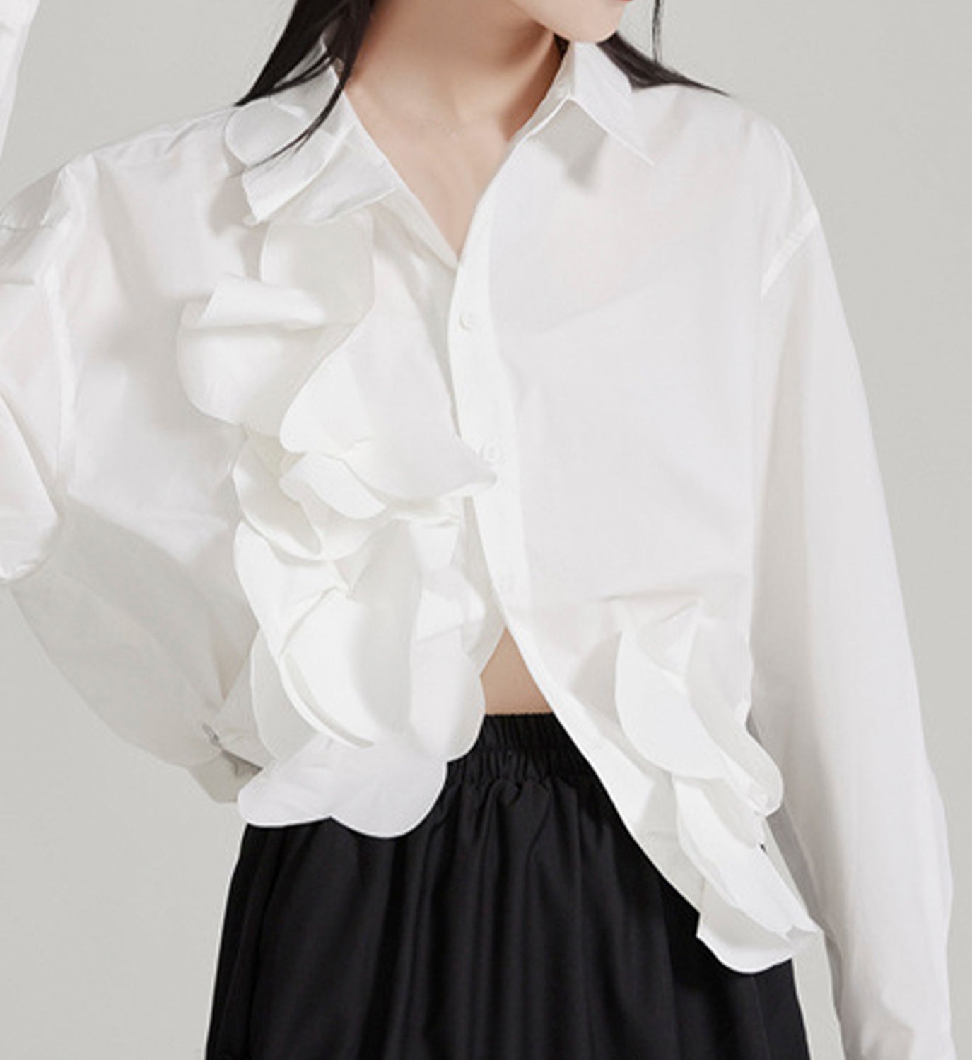 Ruffle Crop Poplin Shirt