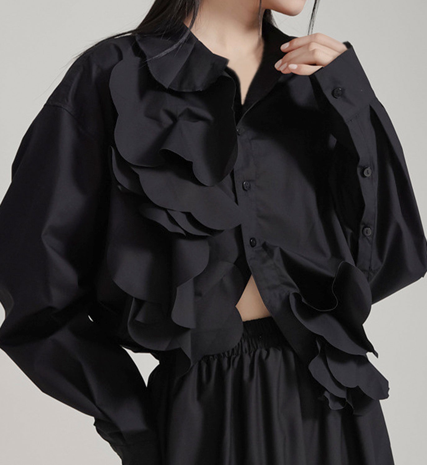 Ruffle Crop Poplin Shirt