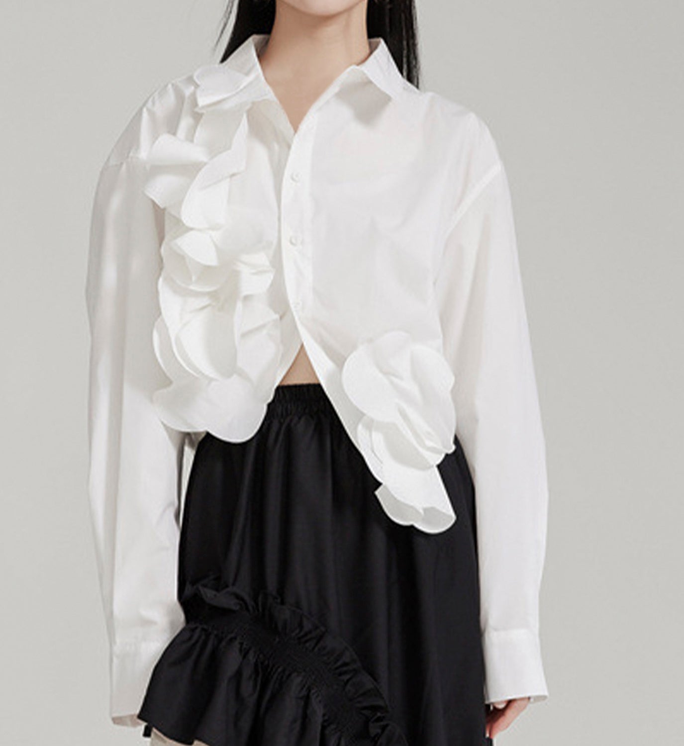 Ruffle Crop Poplin Shirt