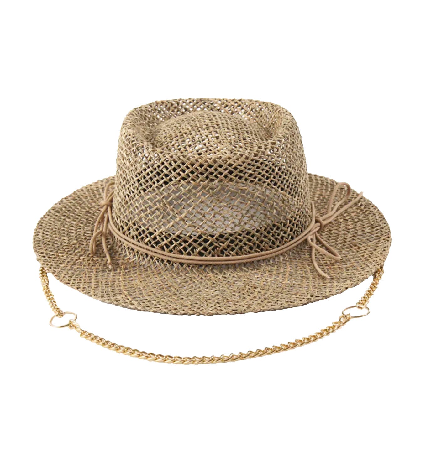 Straw Fedora Hat with Chain