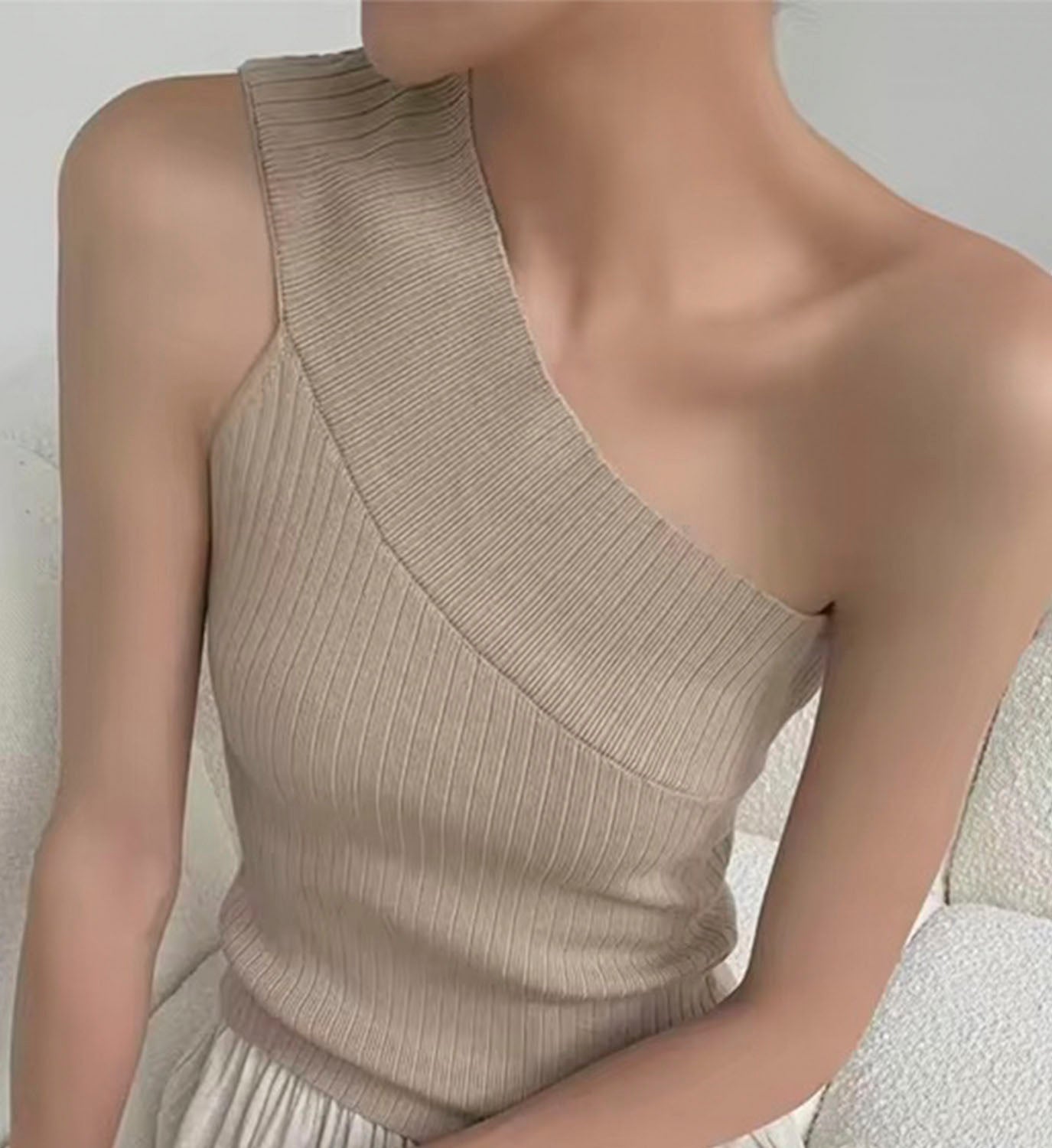 One Shoulder Rib Tank