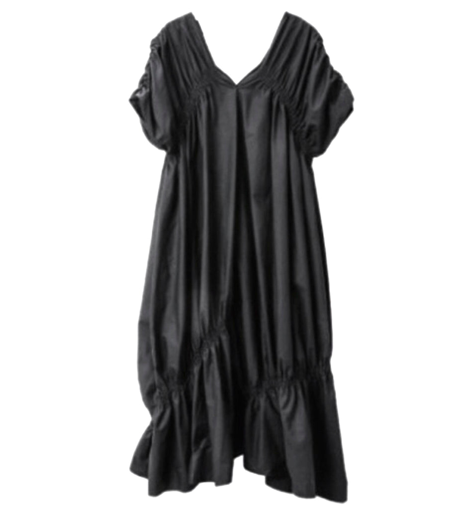 Poplin V Neck Ruched Dress