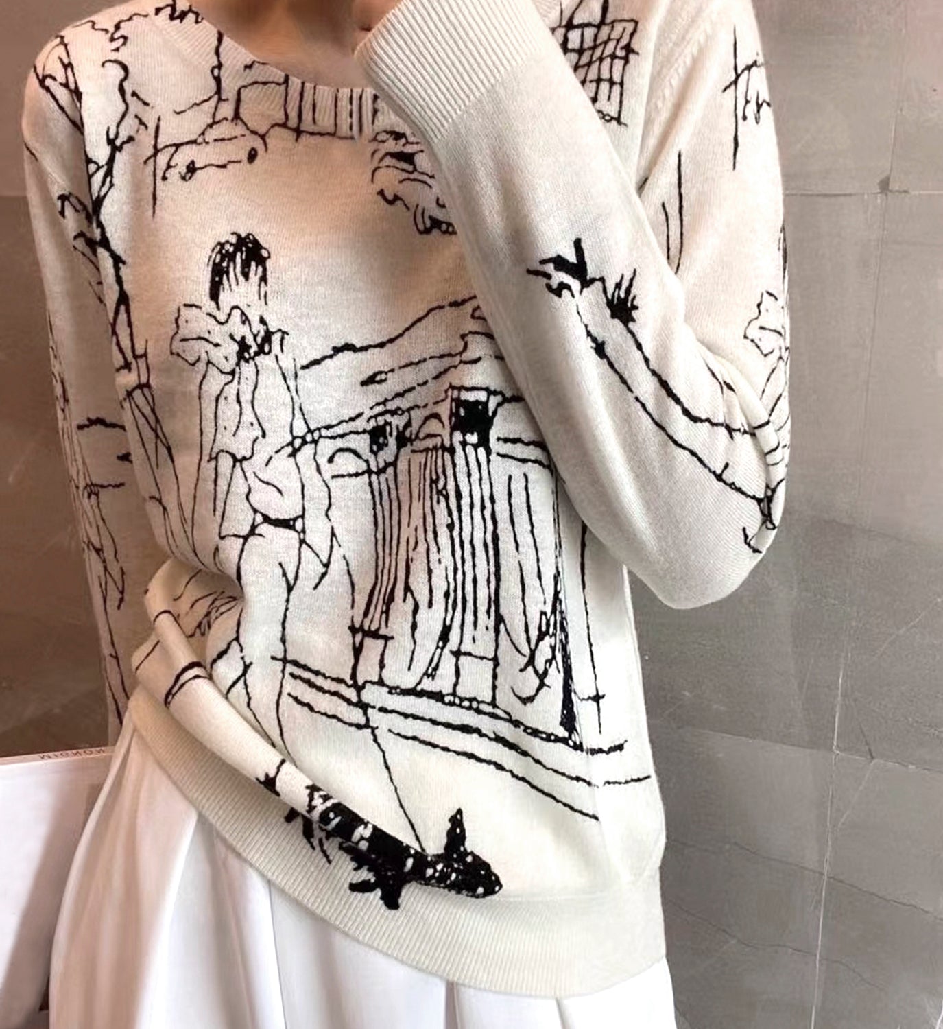 Sketch Print  Sweater