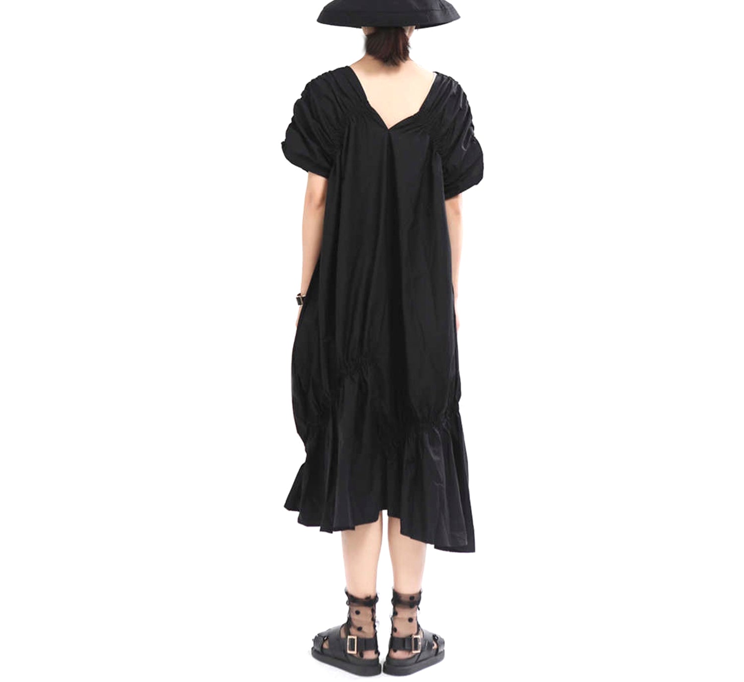 Poplin V Neck Ruched Dress - DIGS
