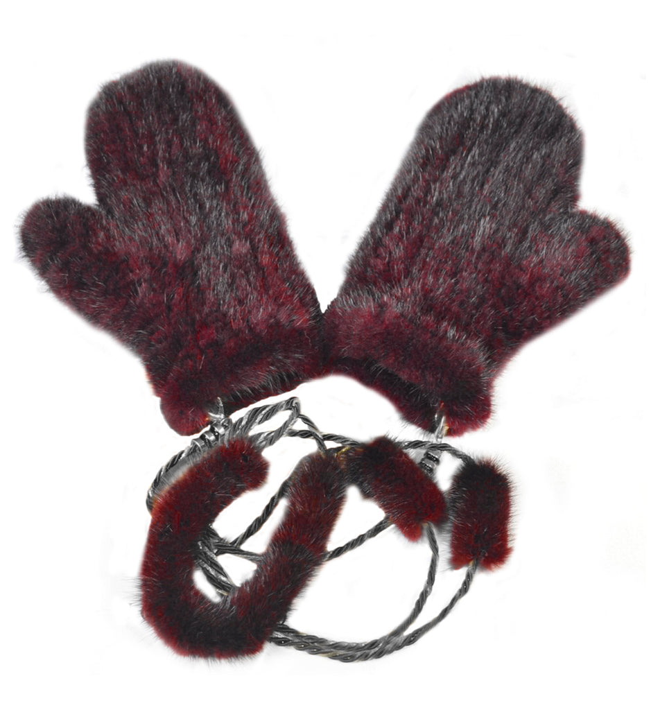 Mink Fur Mittens with String